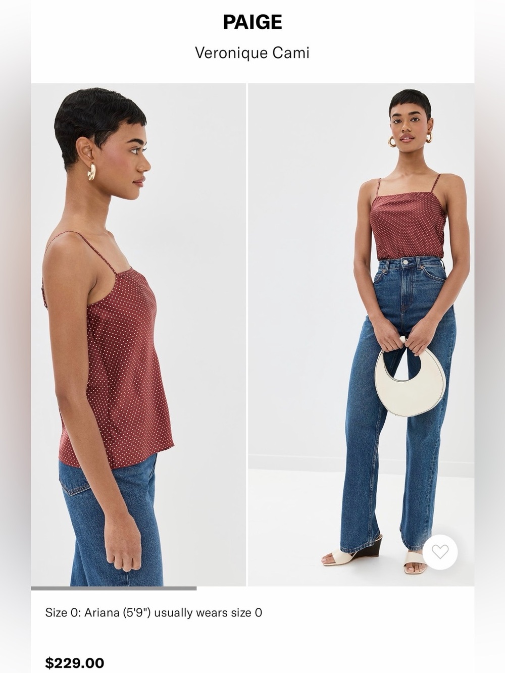 Paige Nique Cami Polka Dot Satin Cami Top in Rust